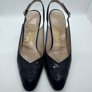 Salvatore Ferragamo Blue Leather Slingback Heels